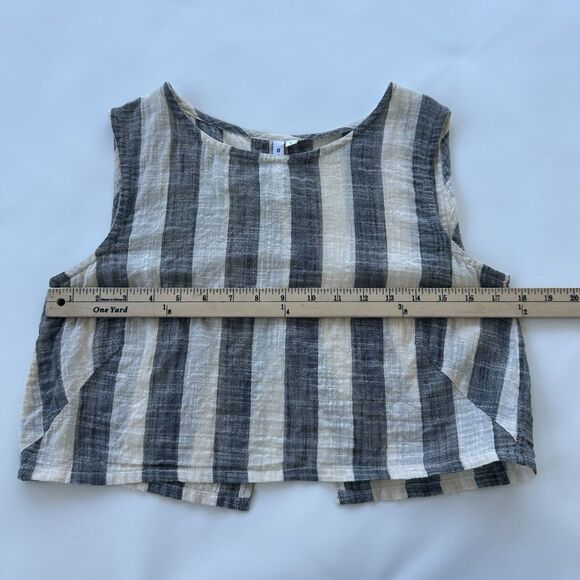 Osei Duro Womens Crop Linen Like Tank Split Back Wide Stripes Small Garmentory - Picture 3 of 5